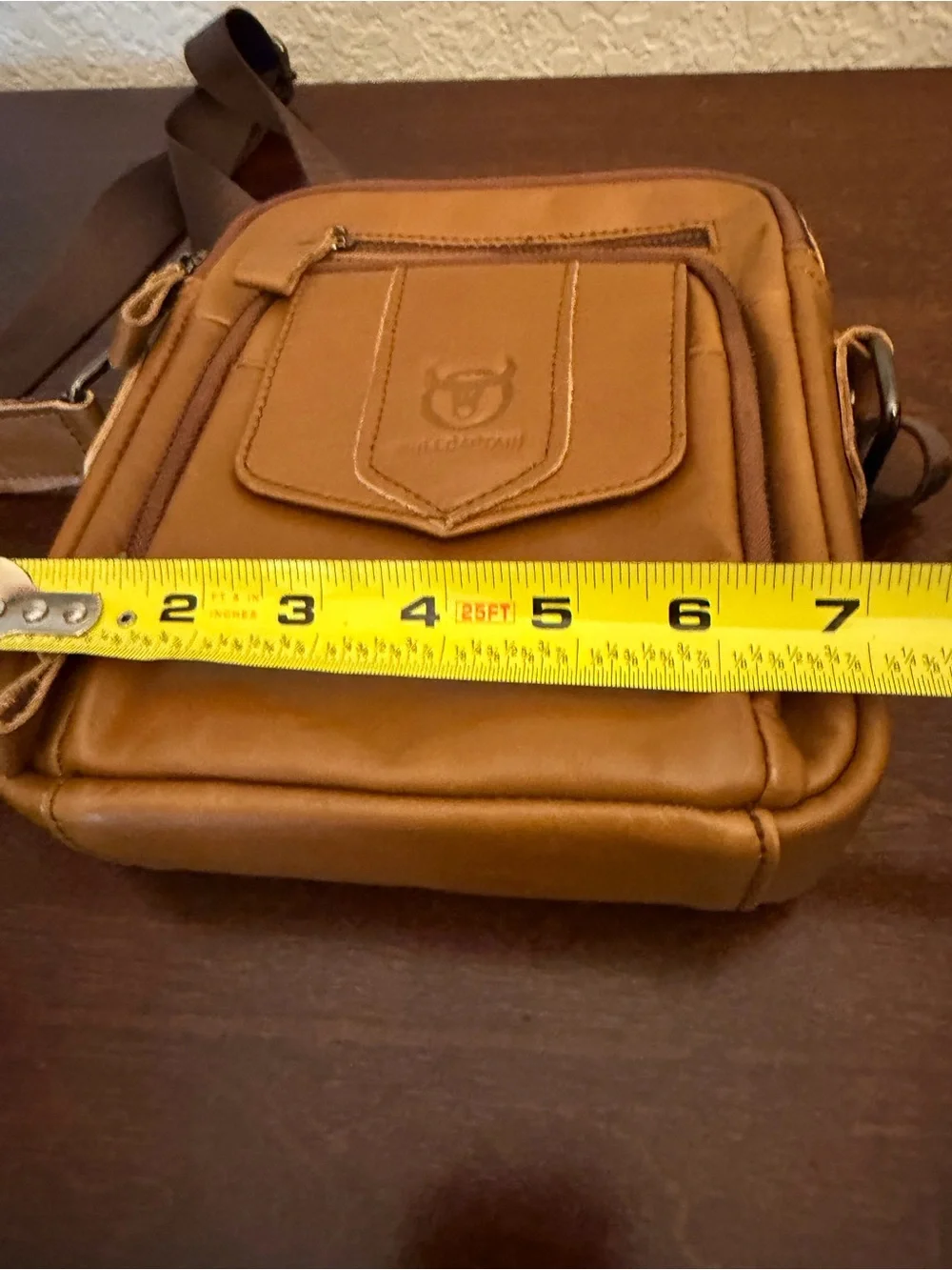 Bull Captain Leather Shoulder Crossbody Bag Messenger Adjust Strap Camel Brown